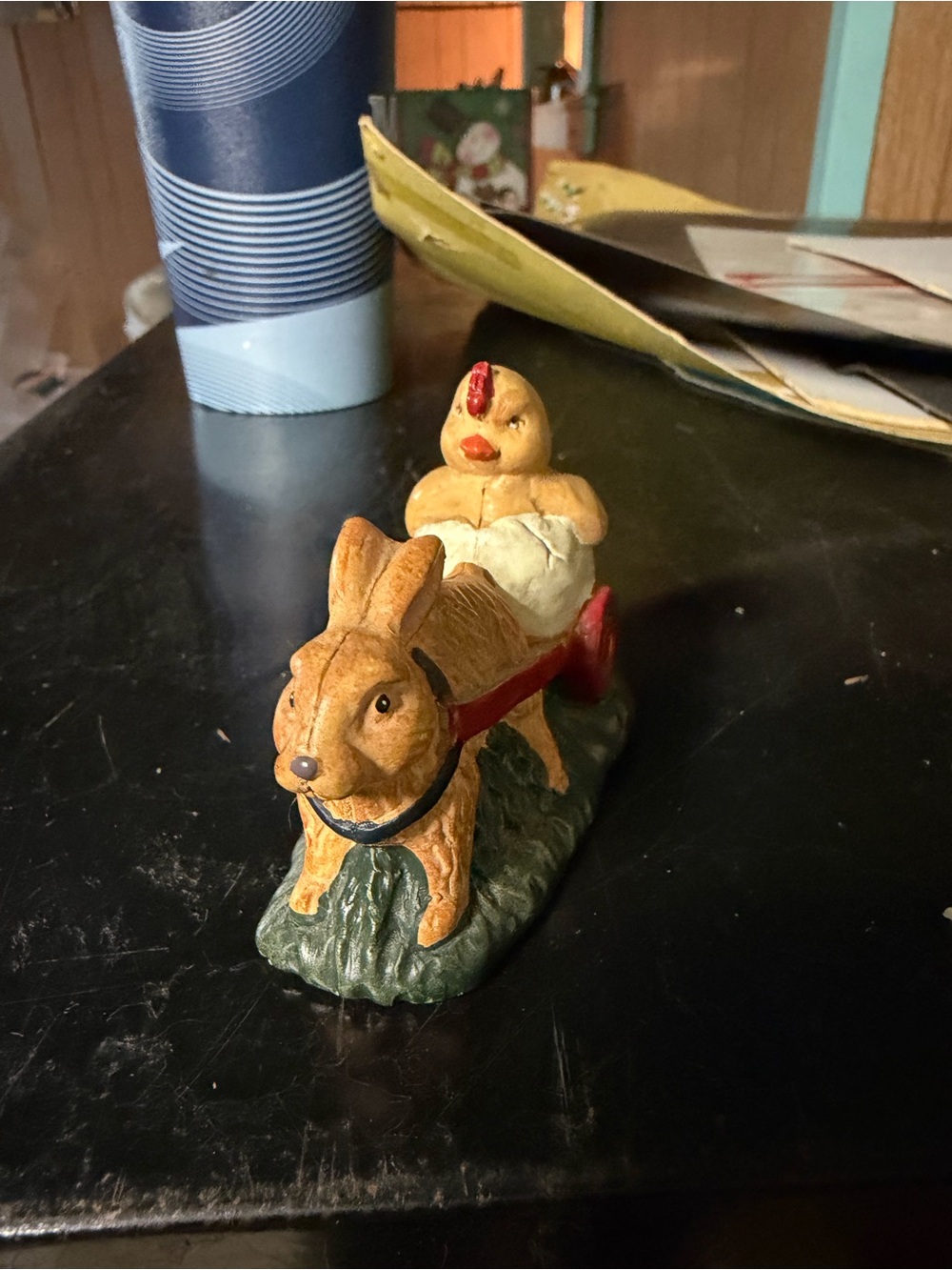 Old World Heritage Easter Bunny Figurine Pulling Chick